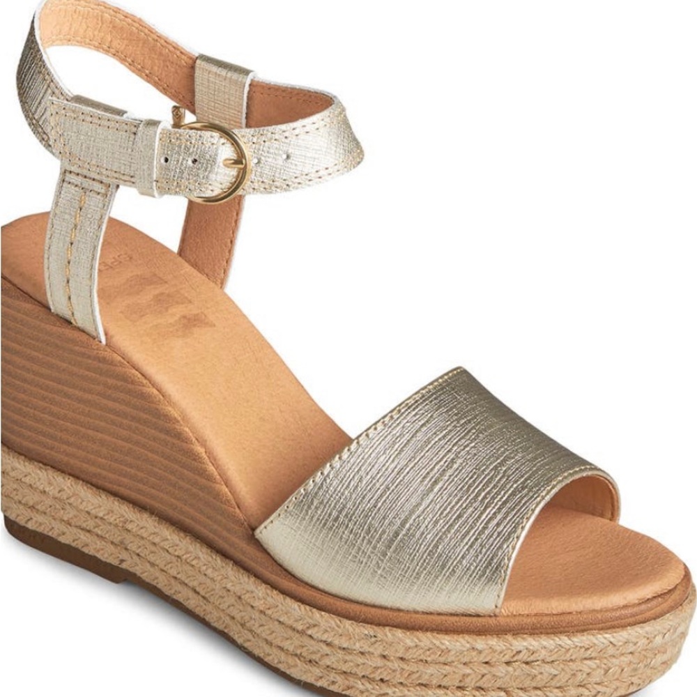 Sperry Leather Wedge Sandal Gold